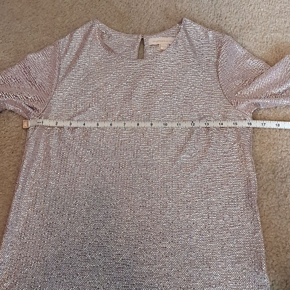 Monteau Los Angeles Women’s Top Shimmer Sparkly Short Sleeve Glitter Metallic S - Picture 9 of 13